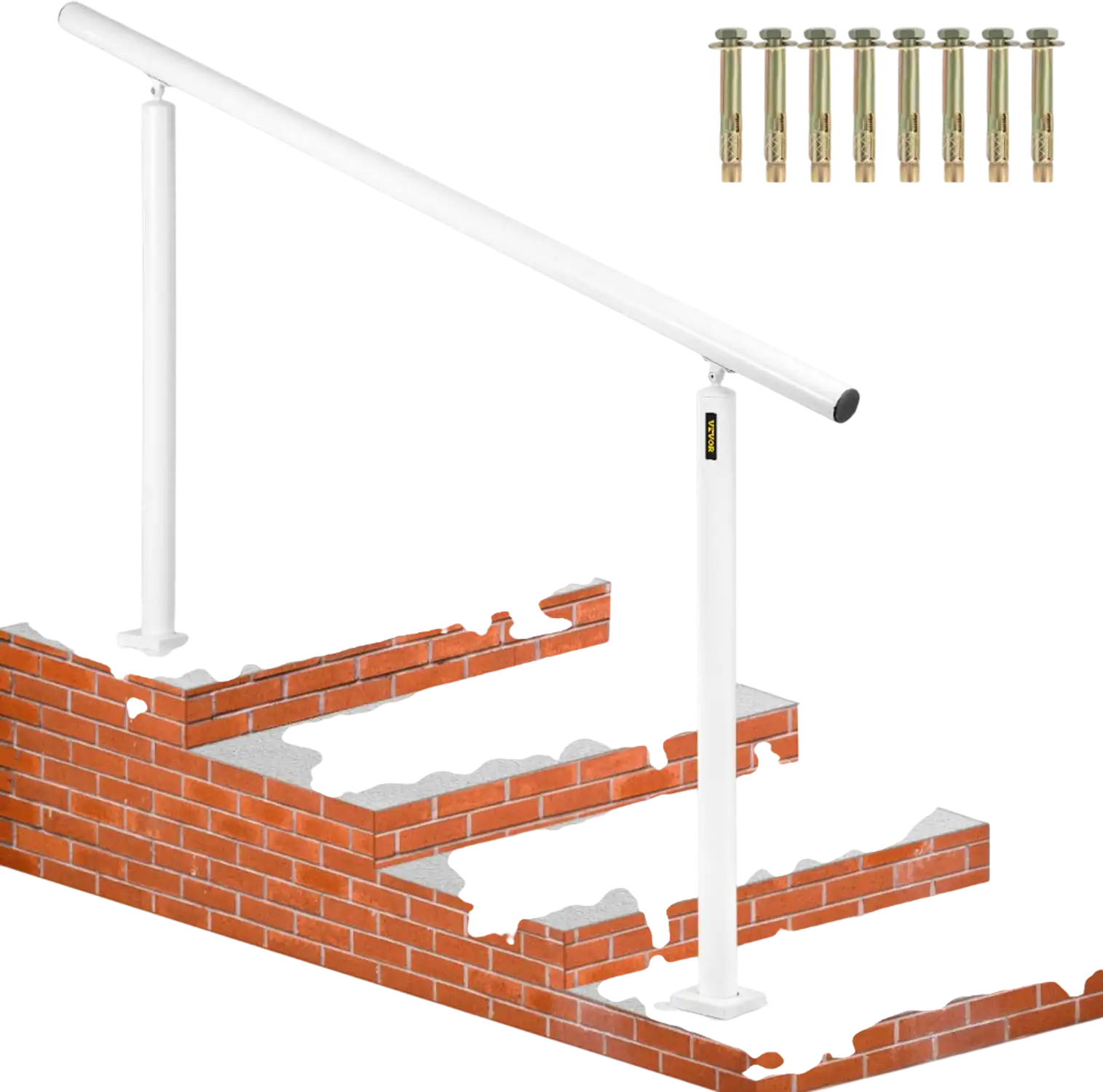 Vevor Handrail 5' Outdoor Stair Railing Kit White Aluminum for 0-5 Steps New