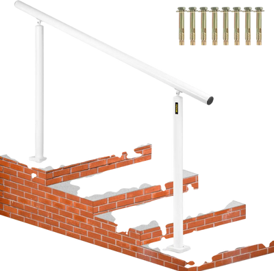 VEVOR Outdoor Stair Railing Kit, 5 FT Handrails 0-5 Steps, Adjustable Angle White Aluminum Stair Hand Rail for The Elderly, Handrails for Outdoor Steps