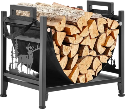 Vevor Firewood Rack 1.5' Curved Indoor Log Holder with Canvas Carrier New