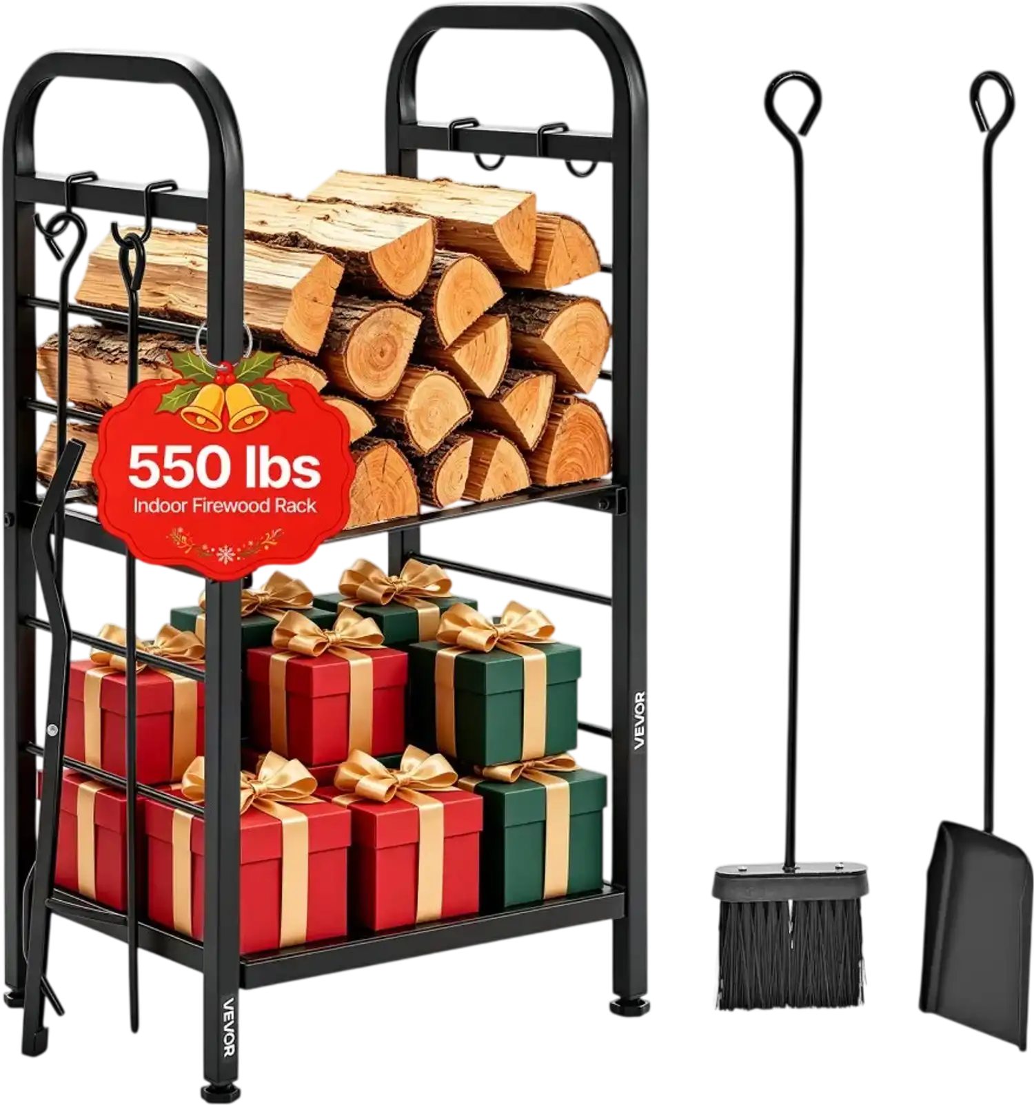 Vevor Firewood Rack Heavy-Duty 2-Tier Indoor Log Storage Holder 15.75