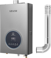 VEVOR Gas Tankless Water Heater, 4.3Gal Indoor 100000 BTU Instant Hot Water Heater, Smart Temperature Control & Clear LED Display & Multiple Security Protections for Whole House,Silver Gray