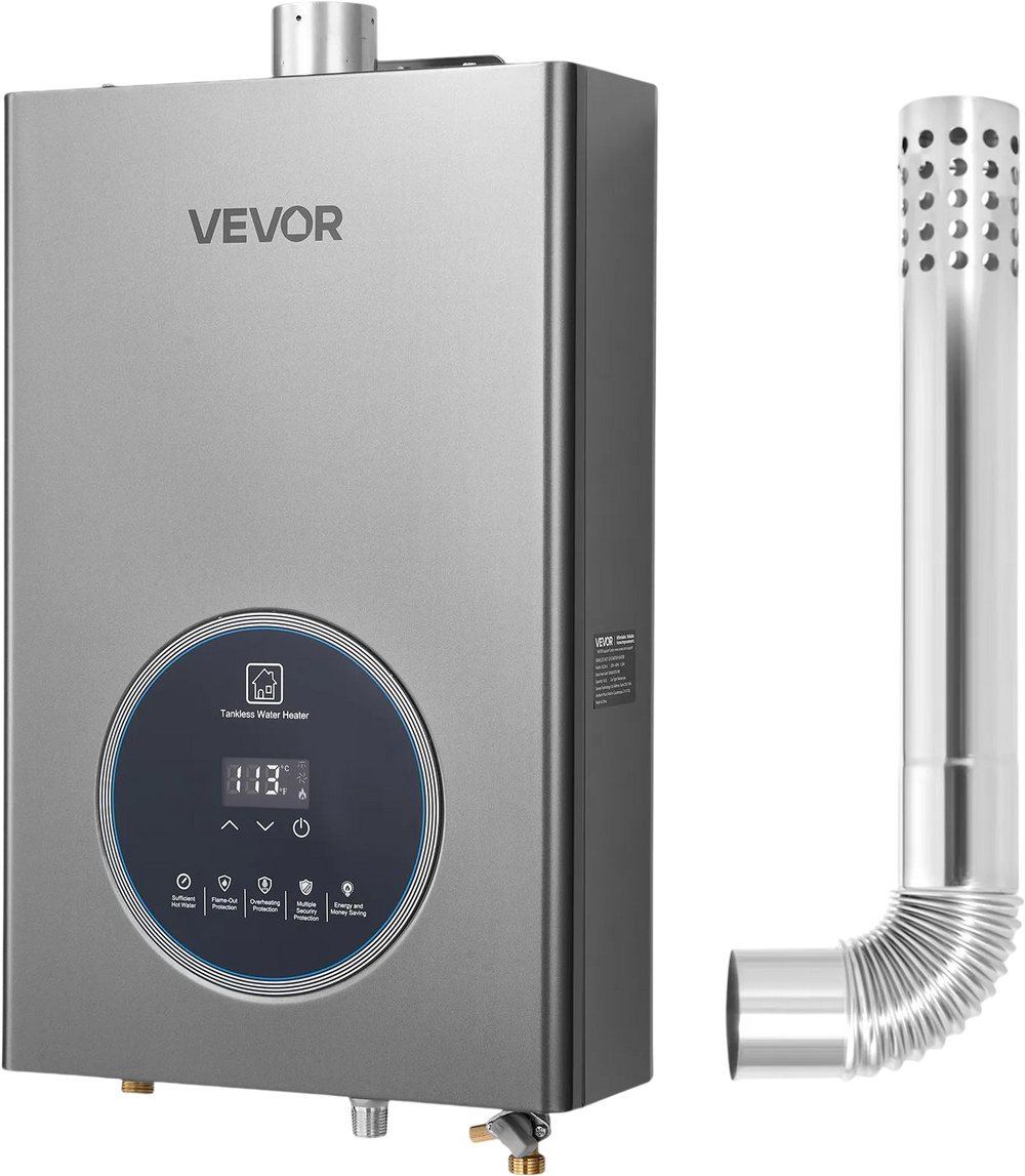 VEVOR Gas Tankless Water Heater, 4.3Gal Indoor 100000 BTU Instant Hot Water Heater, Smart Temperature Control & Clear LED Display & Multiple Security Protections for Whole House,Silver Gray