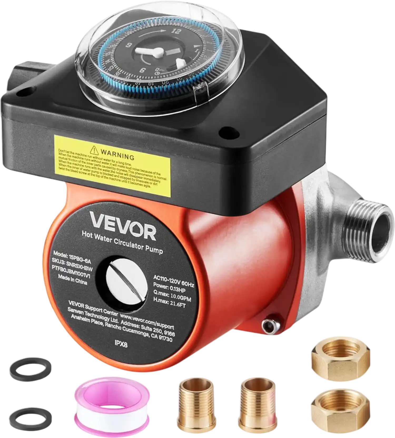 Vevor Hot Water Recirculating Pump with Mechanical Timer 10 GPM 0.13 HP New