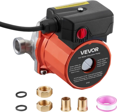 VEVOR Hot Water Recirculating Pump, 10 GPM, Instant Circulation Circulator Pump System, 3-Speed Control, 0.13 HP, 110-120V, NPT 3/4 in to NPT 1/2 in Adapter, Stainless Steel Head, for Water Heaters
