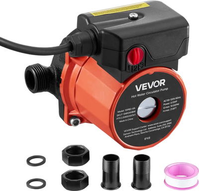 VEVOR Hot Water Recirculating Pump, 10 GPM, Instant Circulation Circulator Pump System, 3-Speed Control, 0.13 HP, 110-120V, NPT 3/4 in to NPT 1/2 in Adapter, Cast Iron Head, for Water Heater System