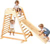 VEVOR Indoor Playground Jungle Gym, 4-in-1 Wooden Indoor Playground Climbing Toys for Kids, Montessori Toddlers Climber Playset with Climbing Rock, Slide, Wooden Ladder & Gym Rings, 220LBS Loading