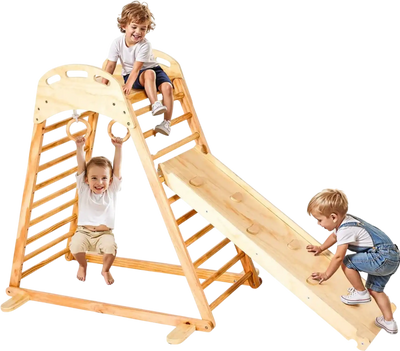 Vevor Indoor Playground Jungle Gym 4-in-1 Montessori Climber Playset with Slide, Ladder, Climbing Rock & Gym Rings New