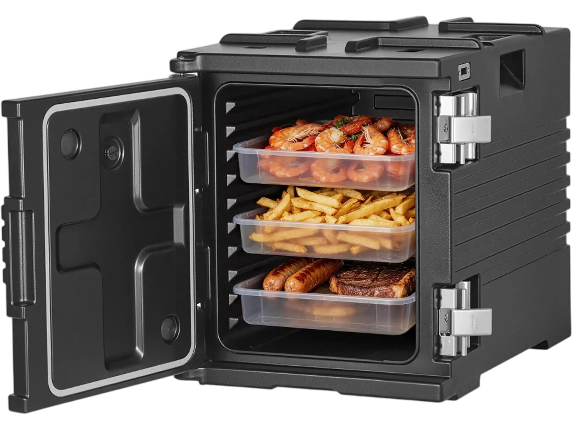 Vevor Food Pan Carrier 82 Qt Insulated Non-Electric Hot Box with Wheels Black New