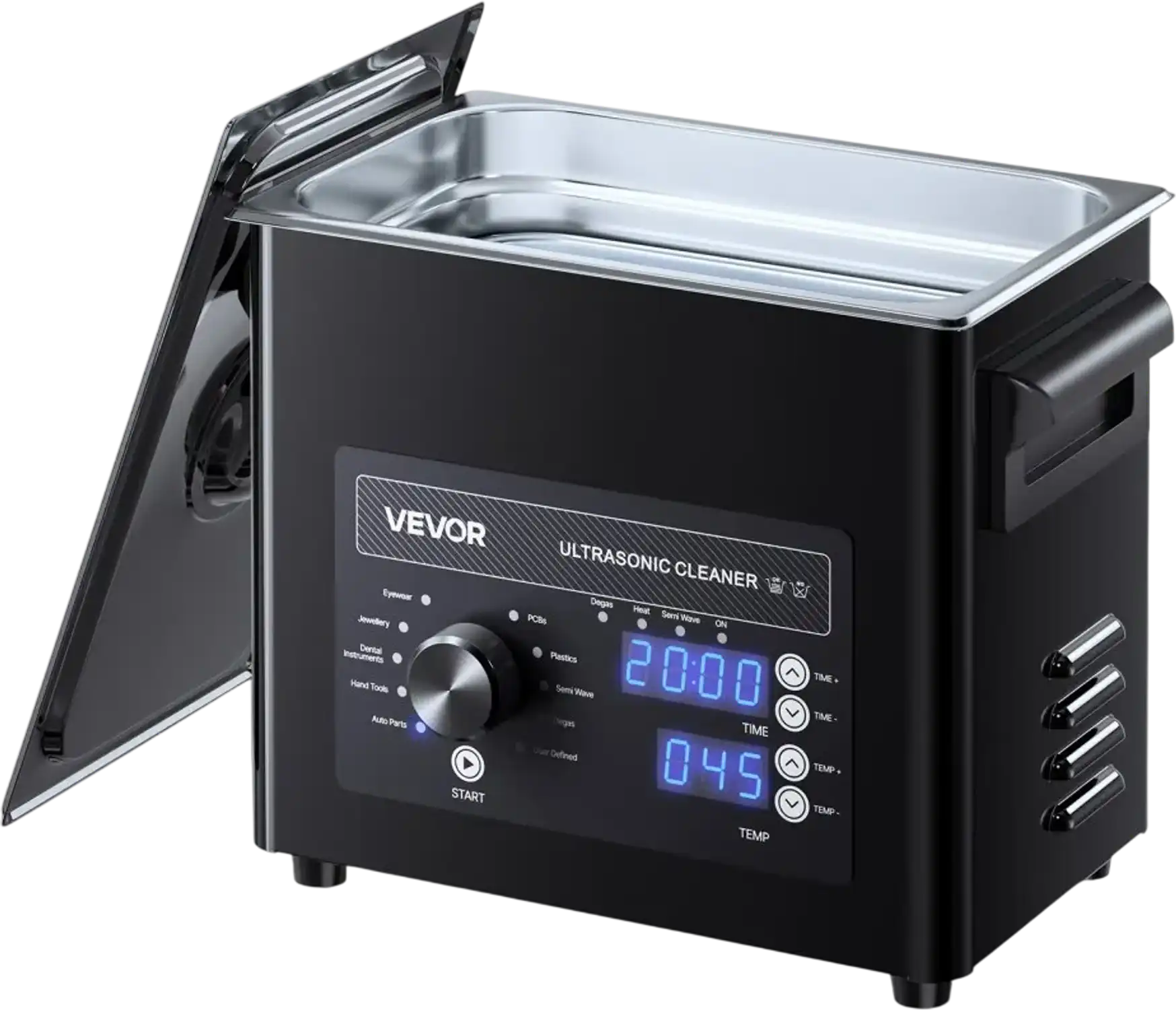 Vevor Ultrasonic Cleaner 3L Stainless Steel Knob-Control Cleaning Machine New