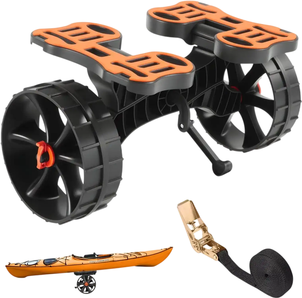 VEVOR Kayak Cart, 300 lbs Load Capacity, Foldable Kayak Trolley with 10-inch Solid Rubber Tires & 1 Ratchet Strap, Paddle Board Trolley for Carrying Kayaks, Canoes, Paddleboards, Float Mats, Jon Boats