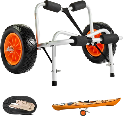VEVOR Kayak Cart, 250 lbs Load Capacity, Foldable Kayak Trolley with 10-inch Solid Rubber Tires & 1 Ratchet Strap, Paddle Board Trolley for Carrying Kayaks, Canoes, Paddleboards, Float Mats, Jon Boats