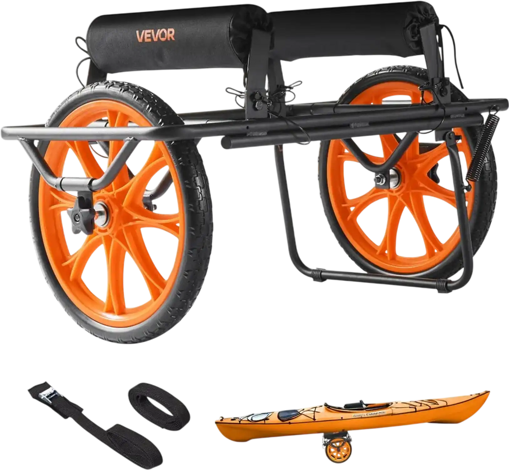 VEVOR Kayak Cart, 330 lbs Load Capacity, Canoe Cart Dolly with 15-inch Solid Rubber Tires & Kickstand, Assembles & Disassembles Within Seconds, Paddle Board Trolley for Kayaks, Canoes, Paddleboards