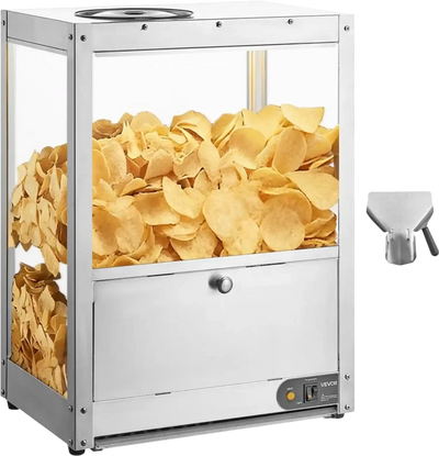 VEVOR Commercial Nacho Chip Warmer, 85QT Chip Warmer Machine with Heating Base and Warming Light, Nacho Machine with Deflection Board, Stainless Steel, for Nacho Chips, Popcorn, Potato Chips, Peanut