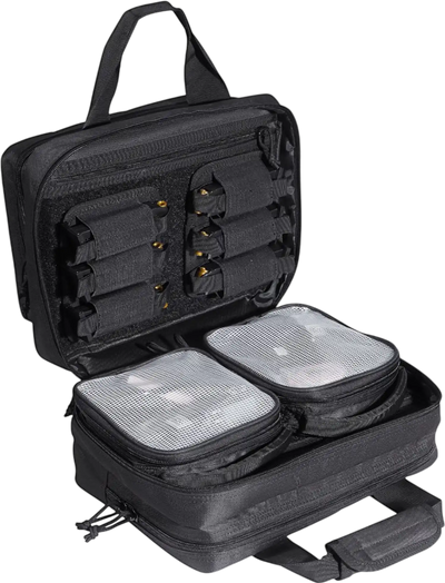 VEVOR Range Bag for 2 Pistols, Tactical Gun Bag with 2 Built-in Removable Pistol Bags & 6 Detachable Magazines, Gun Range Bag for Outdoor Hunting Shooting, Lockable Carrying Handgun Bag Case, Black