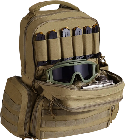 Vevor Gun Backpack Tactical Range Backpack for 6 Pistols Brown New