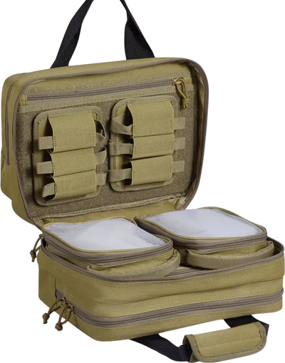 VEVOR Range Bag for 2 Pistols, Tactical Gun Bag with 2 Built-in Removable Pistol Bags & 6 Detachable Magazines, Gun Range Bag for Outdoor Hunting Shooting, Lockable Carrying Handgun Bag Case, Brown