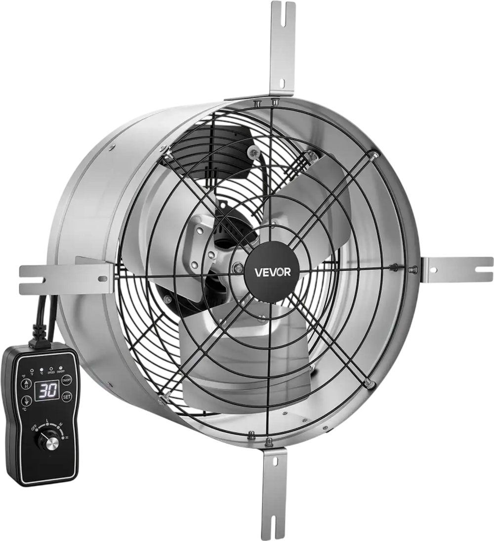 VEVOR Gable Mount Fan, 15 in Gable Attic Vent Exhaust Fan with Thermostat, 1300 CFM Cooling and Ventilation for Home, Garage, Warehouses, Workshops, Carbon Steel Housing with Mounting Bracket, Silver