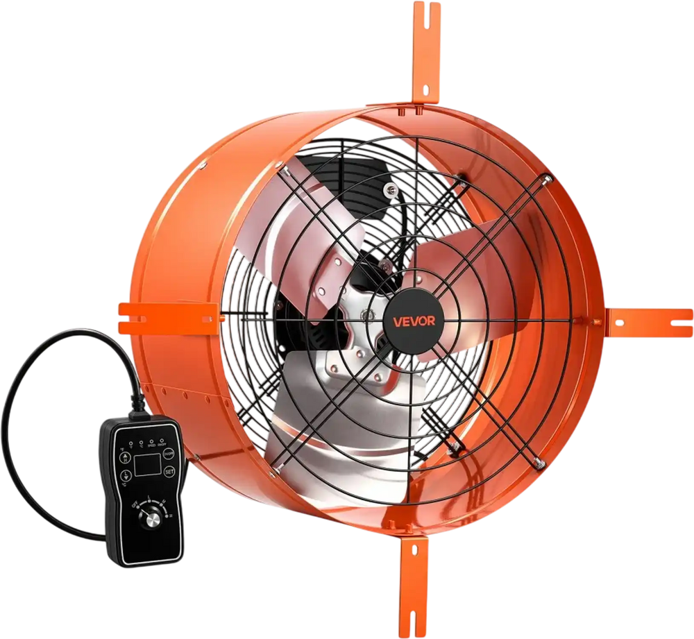 VEVOR Gable Mount Fan, 16 in Attic Vent Exhaust Fan 1945 CFM Thermostat, Cooling and Ventilation for Home, Garage, Warehouse, Workshop, Carbon Steel Housing with Mounting Brackets & Hardware, Orange