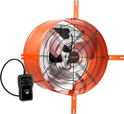 VEVOR Gable Mount Fan, 16 in Attic Vent Exhaust Fan 1945 CFM Thermostat, Cooling and Ventilation for Home, Garage, Warehouse, Workshop, Carbon Steel Housing with Mounting Brackets & Hardware, Orange