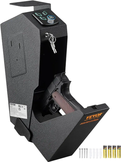 VEVOR Mounted Gun Safe for Pistols, Biometric Gun Safe with Three Quick Access Ways of Fingerprints, Passwords and Keys, Handgun Safe for 1 Pistol for Home, Bedside, Nightstand, Wall