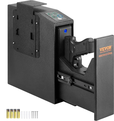 VEVOR Mounted Gun Safe for Pistols, Biometric Gun Safe with Three Quick Access Ways of Fingerprints, Passwords and Keys, Handgun Safe for 1 Pistol for Home, Bedside, Nightstand, Wall