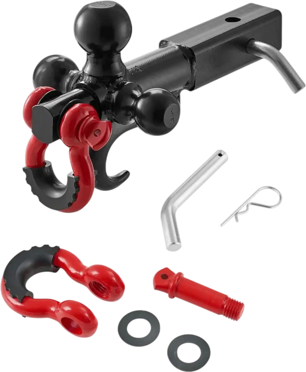 VEVOR Trailer Hitch, Tri-Ball Mount with Hook & D-ring, Trailer Ball Size 1-7/8", 2" & 2-5/16", Fit 2-Inch Hitch Receiver, Max 44000 lbs Ball Hitch, Towing Hitch for RVs, SUVs, ATVs, and Trucks, Black