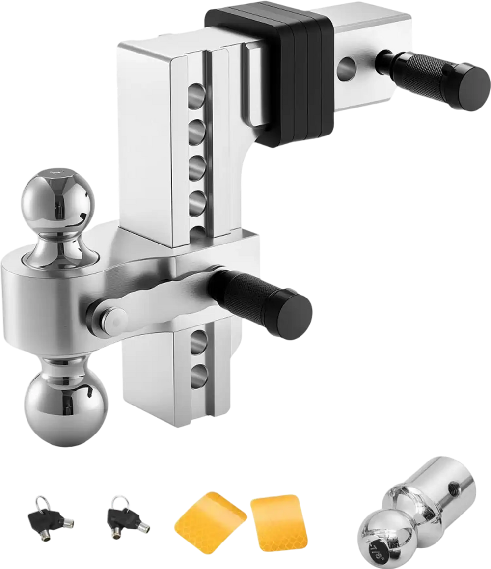 VEVOR Adjustable Trailer Hitch, 8-Inch Drop Hitch, Tri-Ball Mount for 2.5-Inch Hitch Receiver, Trailer Ball Size 1-7/8", 2" & 2-5/16", Max 18500 lbs Ball Hitch, Towing Hitch for RVs, ATVs, and Trucks