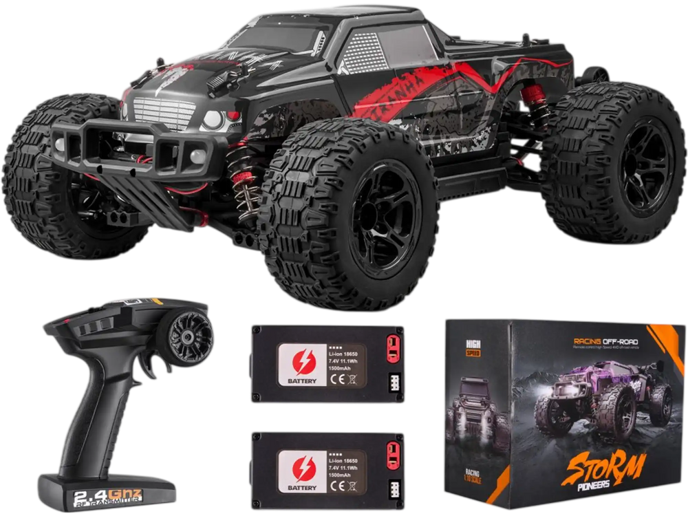 VEVOR Remote Control Car, 1:10 Scale RC Car for Kids, All Terrain 4WD Off-Road Monster Truck with 45° Wheelie & 2 Batteries, 38 km/h High Speed Hobby Racing Car - Ideal Gift for 8+ Years Kids, IPX4