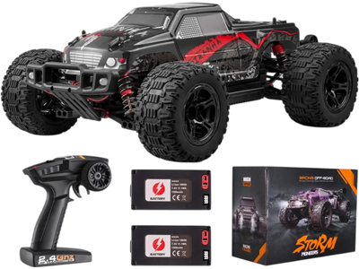 VEVOR Remote Control Car, 1:10 Scale RC Car for Kids, All Terrain 4WD Off-Road Monster Truck with 45° Wheelie & 2 Batteries, 38 km/h High Speed Hobby Racing Car - Ideal Gift for 8+ Years Kids, IPX4