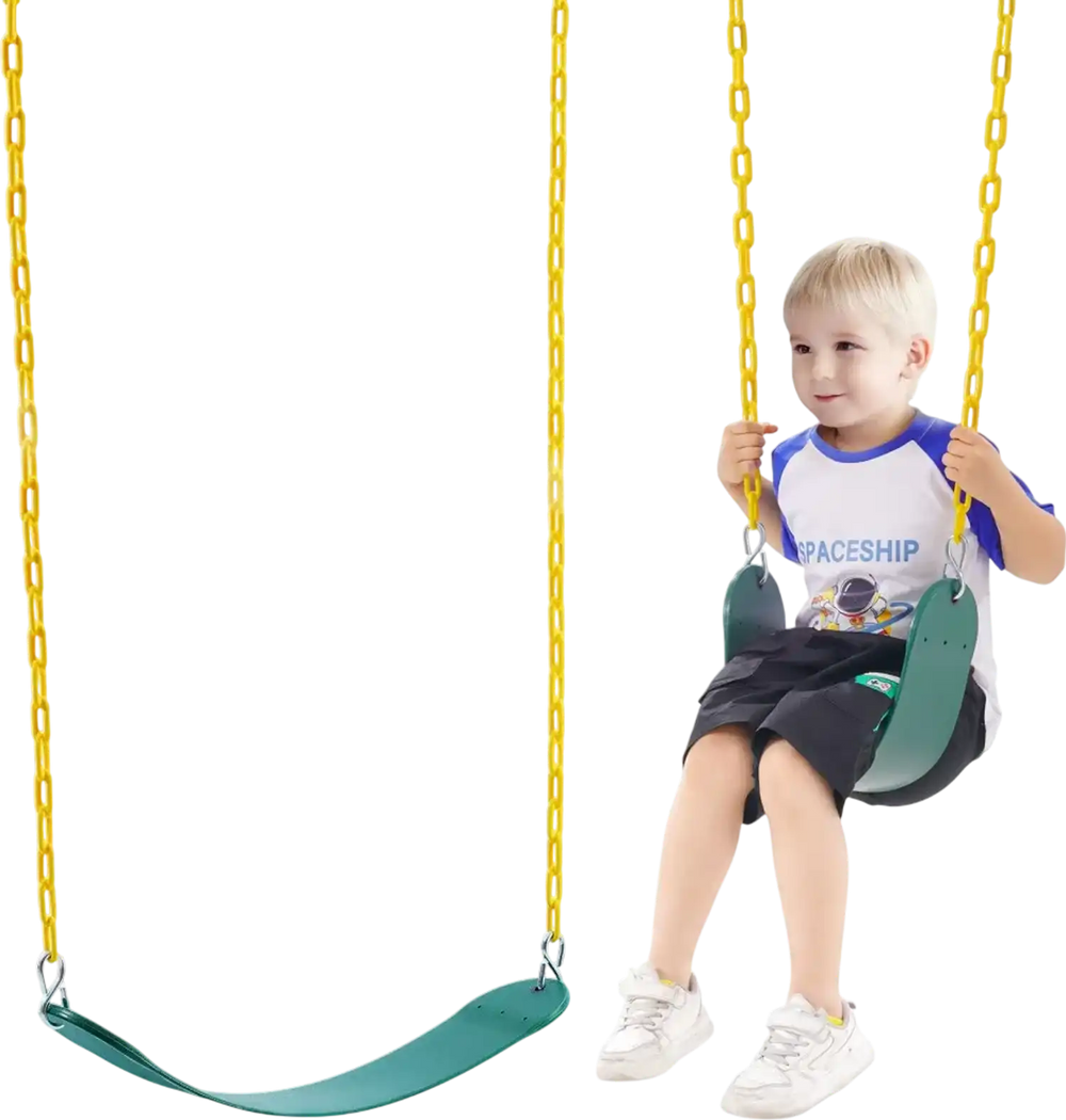 VEVOR 2-Pack Swing Seats, with 66 Inch Coated Chains and Snap Hooks, Support 300 lbs Swings Replacement for Outdoor Swing Set, Swing Set Accessories for Kids, for Outdoor and Indoor Use, Green