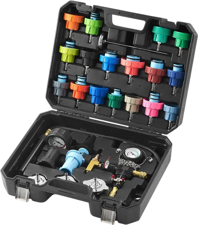 VEVOR 28 pcs Universal Radiator Pressure Tester Kit, Coolant Pressure Tester Kit with Manual Pump and Color-coded Test Caps, Coolant Vacuum Refill kit for Cars Motorcycles Trucks Cooling System