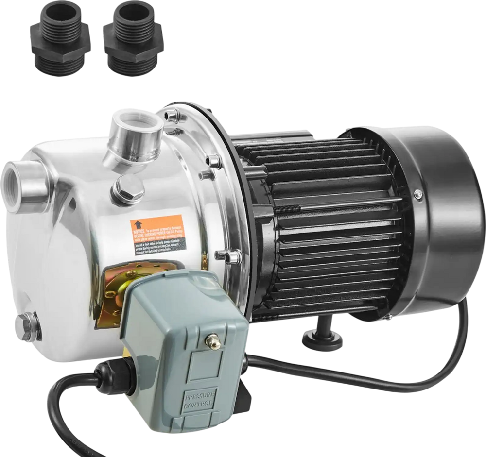 VEVOR 1HP SUS304 Stainless Steel Shallow Well Jet Pump, 115 Volt, 18.5 GPM 147.6 FT Maximum Head Irrigation Water Pump, for Agricultural Garden Irrigation System High-Rise Water Supply Shower Booster