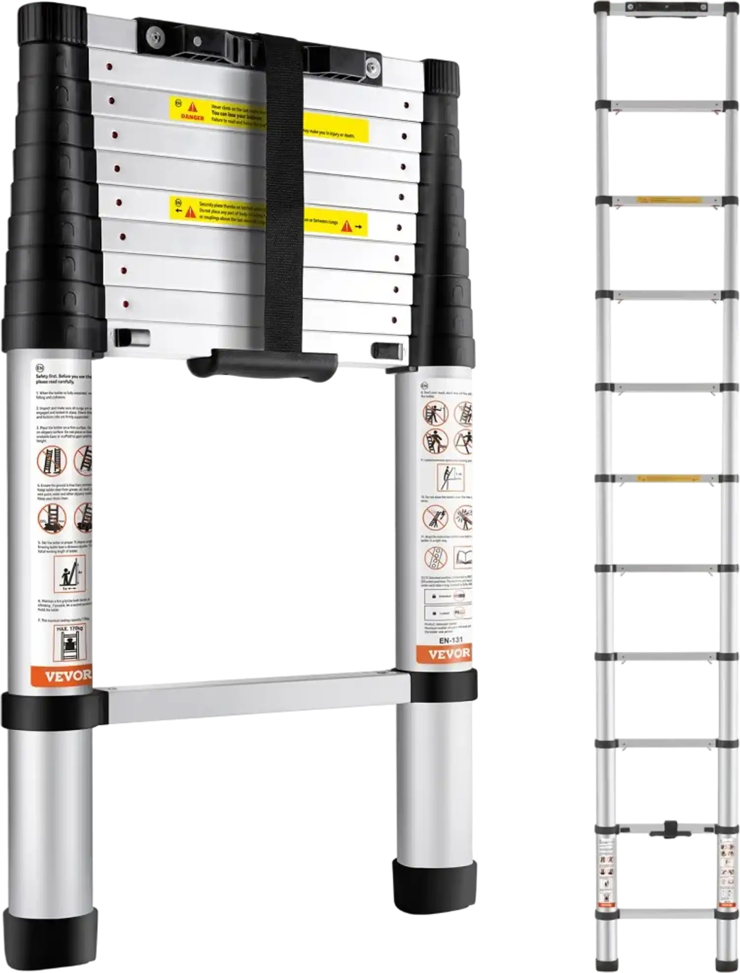 Vevor Telescoping Ladder 10.5' Aluminum One-Button Retraction Collapsible Extension Ladder New