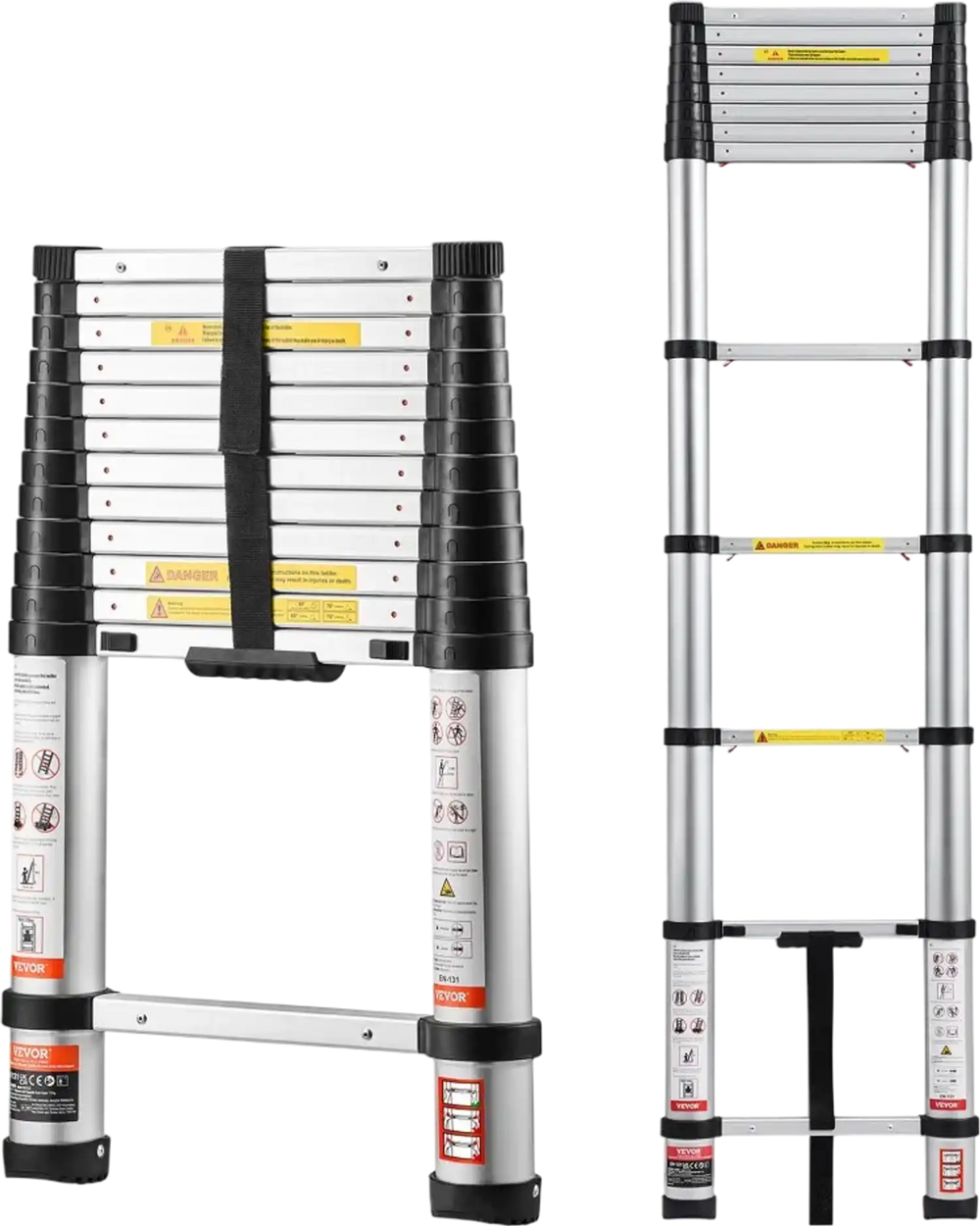 VEVOR 12.5ft Telescoping Ladder, Aluminum Lightweight Multi-Purpose Collapsible Extension, One-Touch Retraction Ladder, Heavy Duty 330LBS Max Capacity with Non-Slip Feet, for Home, Outdoor Work, Loft