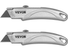 VEVOR Utility Knife, 2-Pack Retractable Box Cutter, with Aluminum Alloy Case, SK5 Blades and Handle, 3-Position Blade, 5 Blades, Heavy Duty Box Cutter for Leather, Card Board, Rubber Cables, Silver