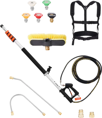 VEVOR Pressure Washer Telescoping Wand, 18 ft, 4000 psi, Telescopic Spray Wand with Power Washer Extension Wands, Gutter Cleaner, Brush Head, 5 Spray Nozzle Tips, Adapter and Adjustable Support Belt