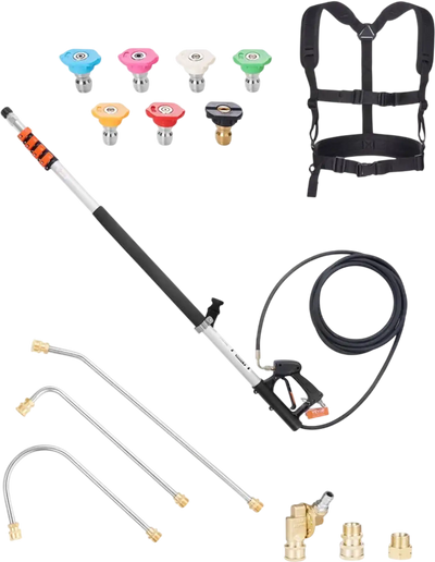 VEVOR Pressure Washer Telescoping Wand, 24 ft, 4000 psi, Telescopic Spray Wand with Power Washer Extension Wands, Gutter Cleaner, Pivoting Coupler, 7 Spray Nozzle Tips and Adjustable Support Harness