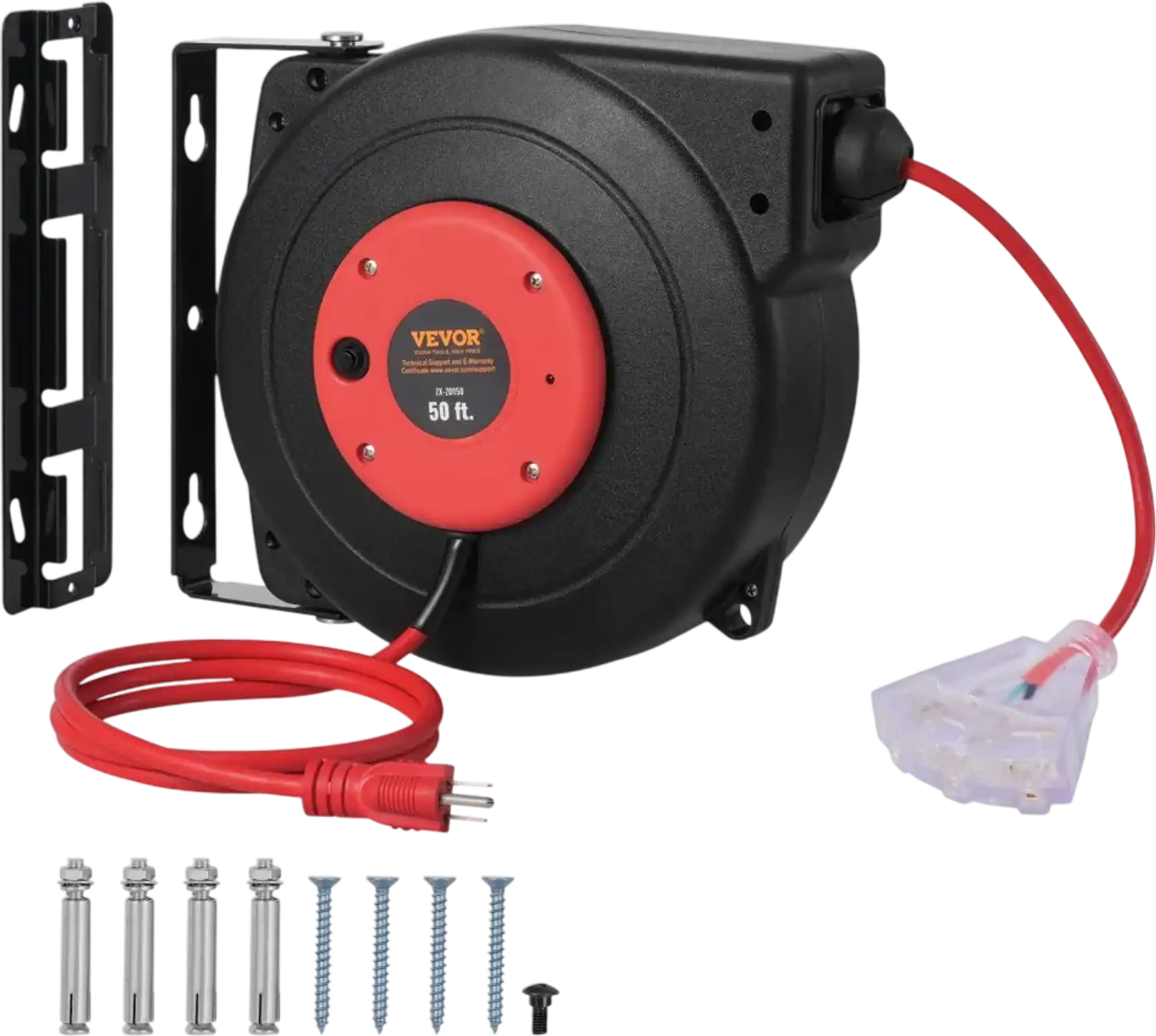 Vevor Extension Cord Reel 50' Retractable Power Cord with 3 Outlets New