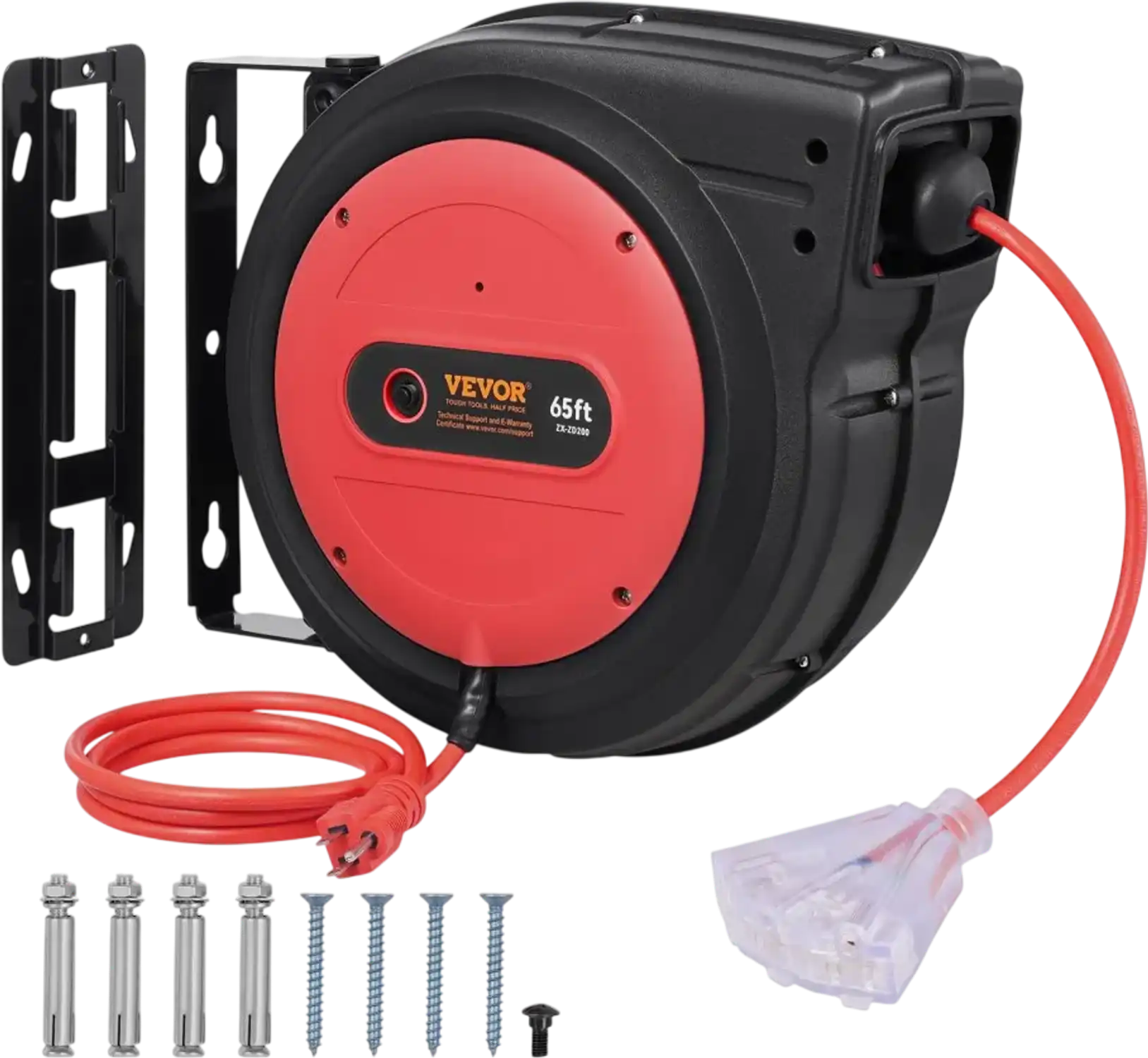 Vevor Extension Cord Reel Heavy Duty Retractable 65' 12AWG/3C SJTOW New