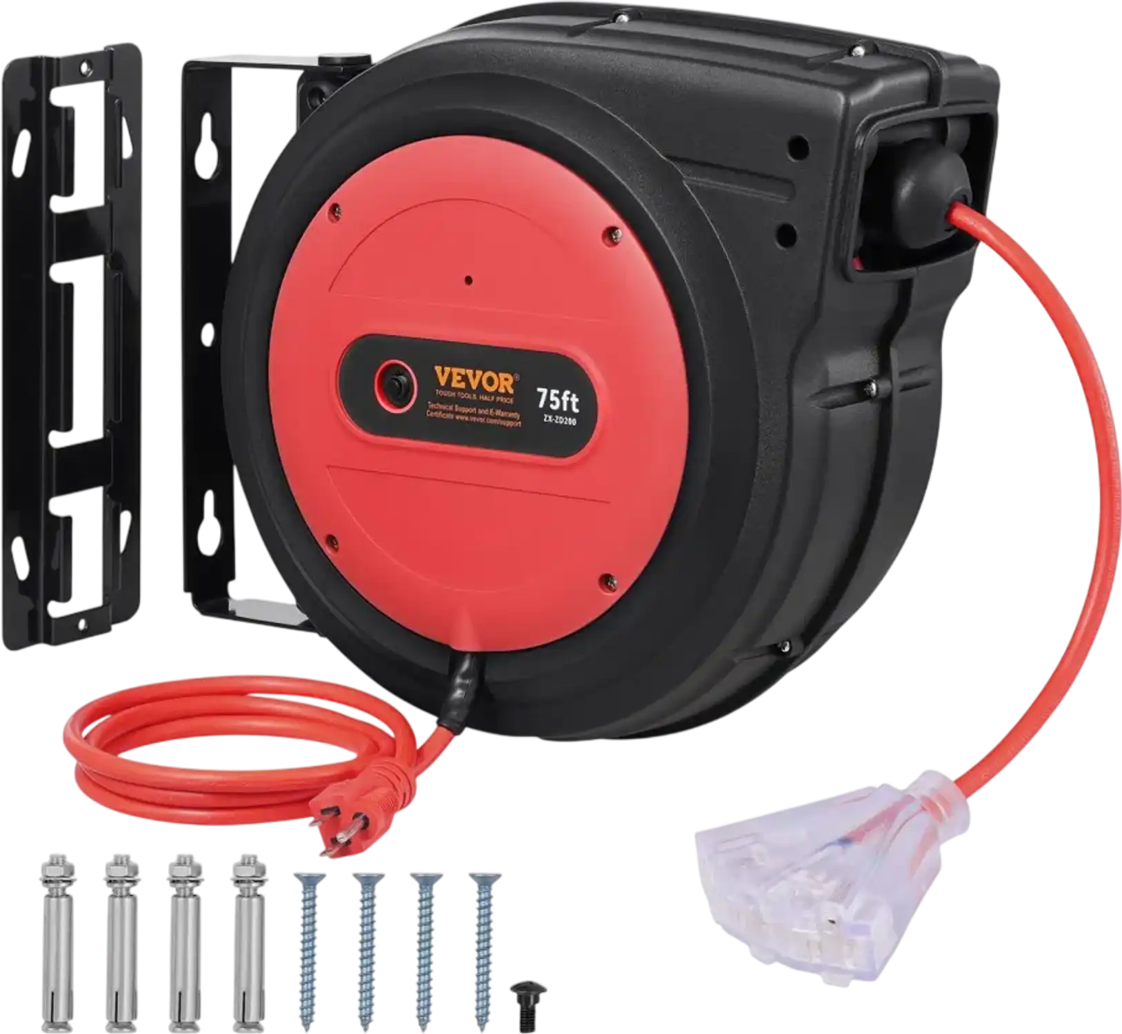 Vevor Extension Cord Reel 75' Heavy Duty Retractable Power Cord with Lighted Triple Tap Outlet New