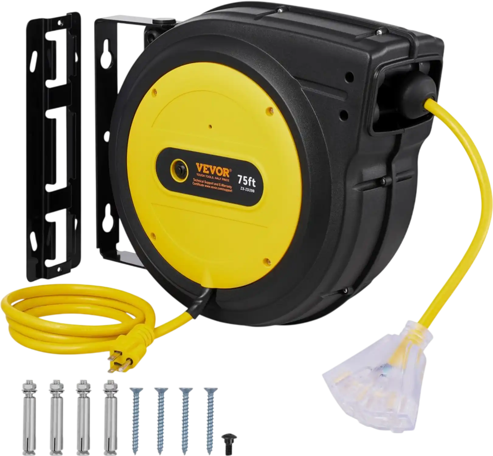 Vevor Extension Cord Reel 75' Heavy Duty Retractable Outdoor Power Cord New