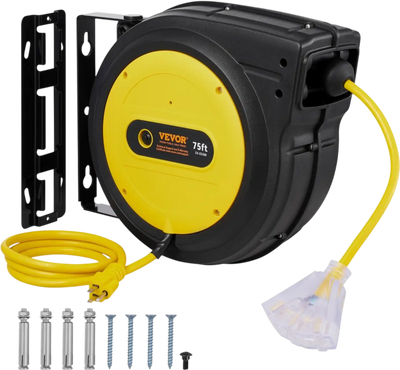 Vevor Extension Cord Reel 75' Heavy Duty Retractable Outdoor Power Cord New