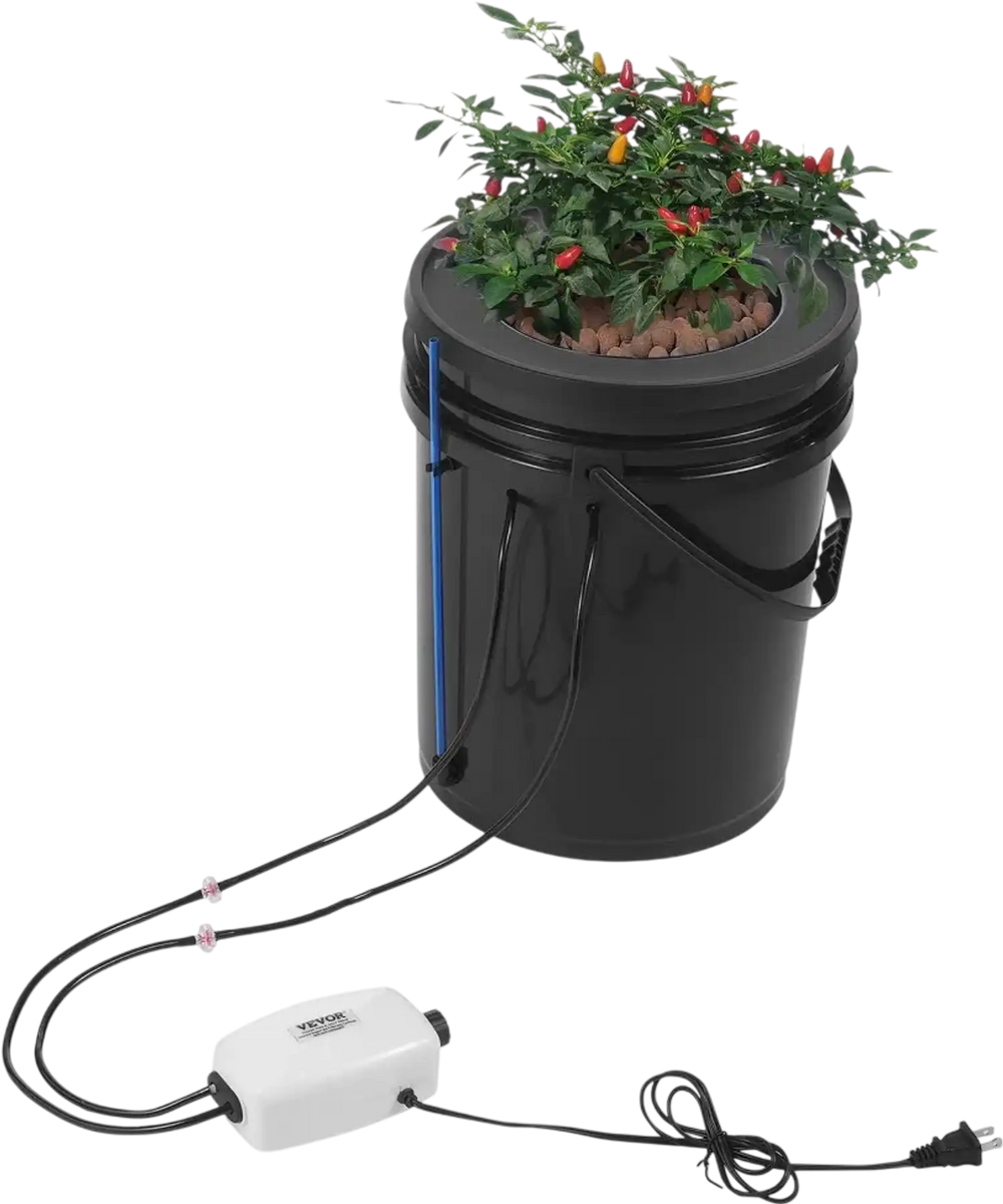 VEVOR DWC Hydroponics Grow System, Hydroponic Growing System with Top Drip Kit, 5-Gallon Deep Water Culture with Air Pump, Air Stone and Water Level Device for Leafy Vegetables(1 Bucket+Top Drip Kit)