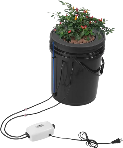 VEVOR DWC Hydroponics Grow System, Hydroponic Growing System with Top Drip Kit, 5-Gallon Deep Water Culture with Air Pump, Air Stone and Water Level Device for Leafy Vegetables(1 Bucket+Top Drip Kit)