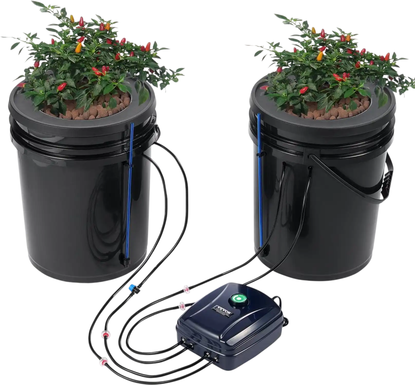 Vevor Hydroponic Grow System Deep Water Culture Top Drip 2-Bucket 5.28-Gallon Kit New