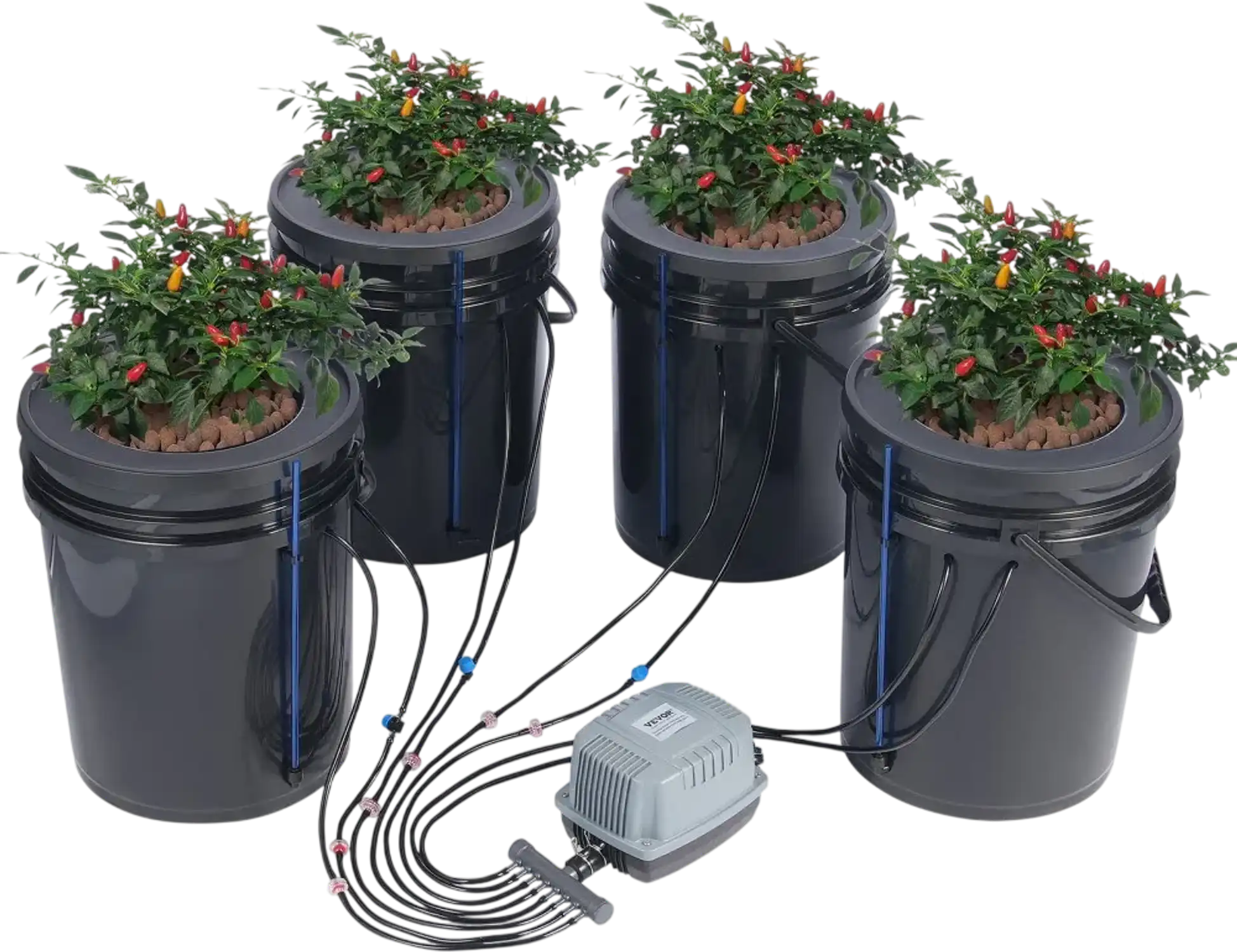 Vevor Hydroponic System DWC Deep Water Culture Grow Kit with Top Drip 4 Buckets New