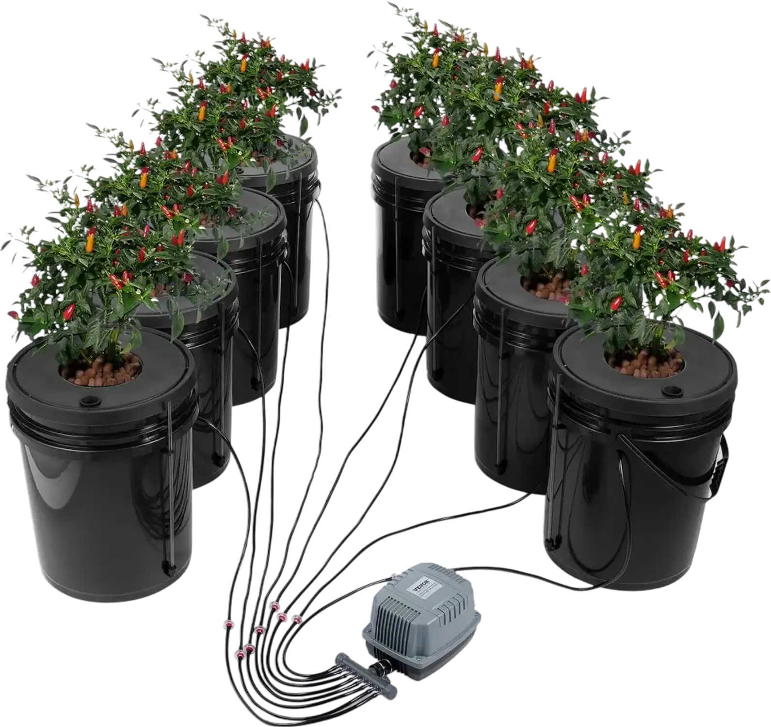 Vevor Hydroponic System 8-Bucket 5 Gallon Deep Water Culture Grow Kit New