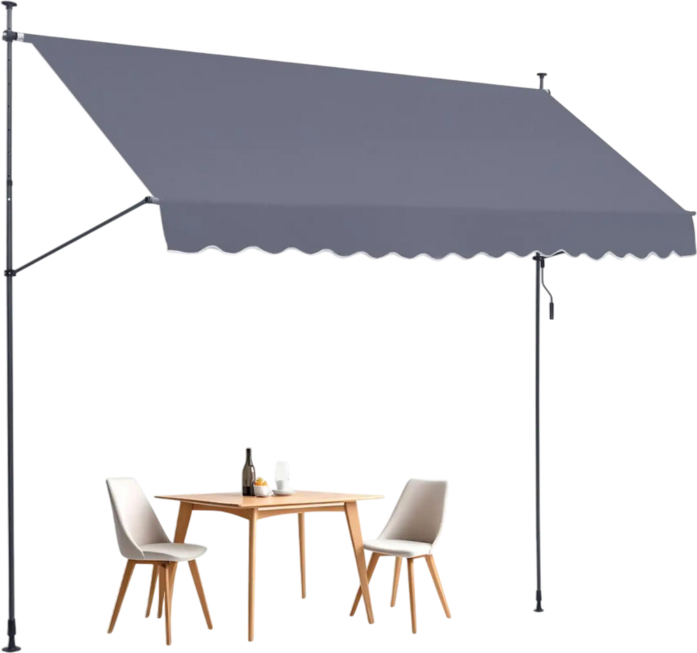 VEVOR 157 x 47" Patio Awning Retractable, Awning Sunshade Shelter with Manual Crank Handle, Outdoor Patio Canopy Sunsetter Deck, Adjustable Height from 86 to 122 in, for Patio/Balcony/Yard, Dark Gray