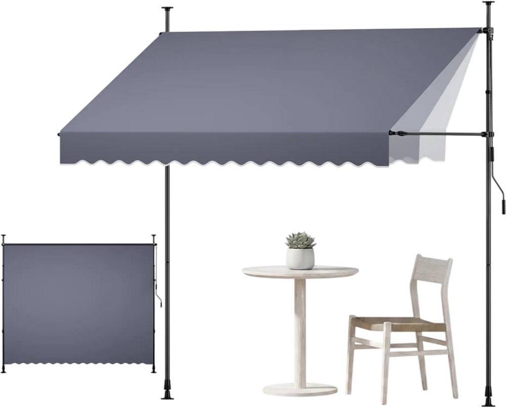 VEVOR Manual Retractable Awning, 118" Outdoor Retractable Patio Awning Sunshade Shelter, Height Adjustable Patio Door Window Canopy with Manual Crank Handle for Backyard, Garden, Balcony, Dark Gray