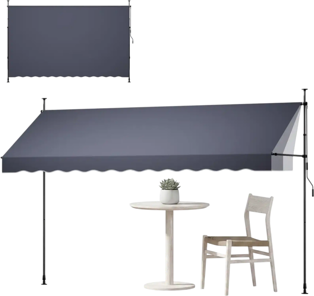 VEVOR Manual Retractable Awning, 157" Outdoor Retractable Patio Awning Sunshade Shelter, Height Adjustable Patio Door Window Canopy with Manual Crank Handle for Backyard, Garden, Balcony, Dark Gray